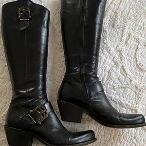 Vero Cuoio Tall  Black Leather Buckled Riding Boots 39.5